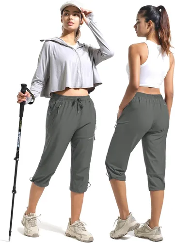 Vista 18 de BVVU Pantalones cargo capri de senderismo para mujer, ligeros, de secado rápido, pantalones deportivos impermeables para exteriores, pantalones