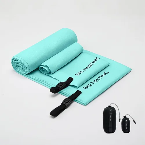 Vista 37 de Bee Nesting Toalla ultraligera de secado rápido – Paquete de 2 toallas de microfibra medianas y pequeñas con bolsillo compacto plegable para viajes