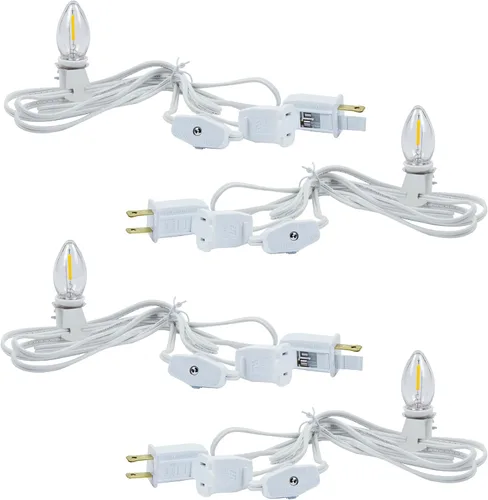 Vista 8 de Paquete de 2 cables accesorios con 2 bombillas LED C7, base de candelabro E12, cable blanco con enchufes de interruptor de encendido/apagado
