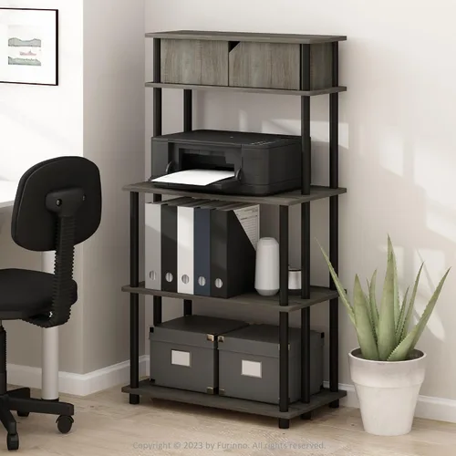 Vista 17 de Furinno Turn-N-Tube - Estantería multipropósito con exhibición y almacenamiento para impresora de 3 niveles, sin herramientas, color pino ámbar