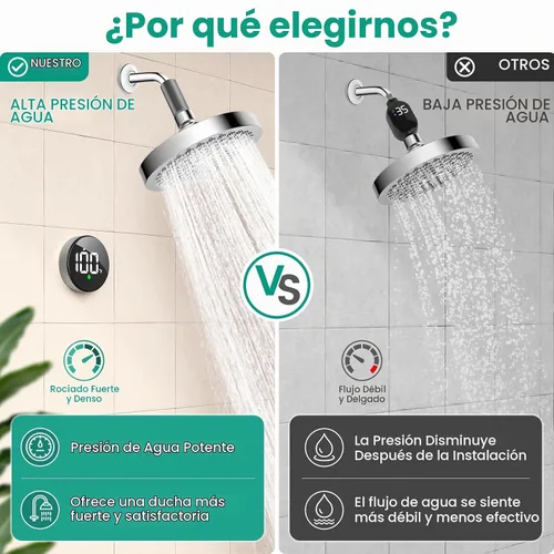 Vista 5 de Longriver MX08 Monitor de temperatura de ducha inalámbrico, termómetro de ducha para cabezales y sistemas Sensor hidroalimentado, pantalla
