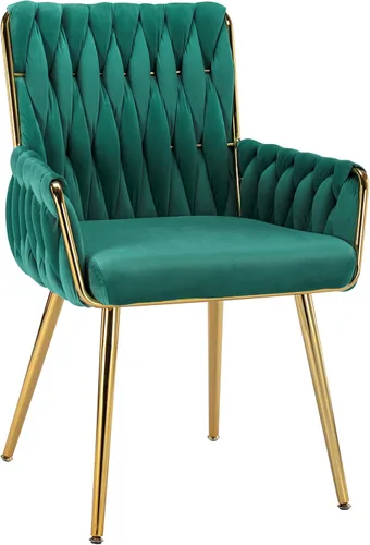 Vista 10 de Silla de escritorio de terciopelo, taburete de tocador, sin ruedas, moderno sillón dorado con patas de acento