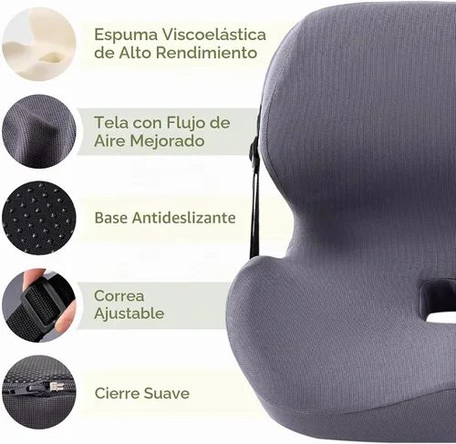 Vista 7 de EGOHOME Cojín de asiento en forma de L para silla de oficina y coche, cojín de coxis de espuma viscoelástica con soporte lumbar - Alivia el dolor