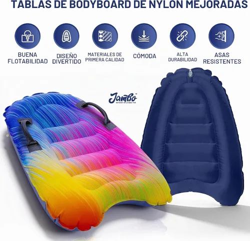 Vista 6 de JAMBO Tabla de surf inflable con asas, tabla de boogie para playa, tabla de surf flotante, flotadores de piscina, juguete de playa para niños