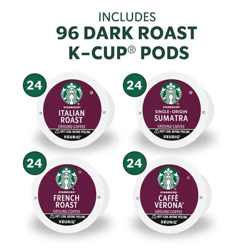 Vista 2 de Starbucks Cápsulas de café K-Cup, café tostado oscuro caliente o helado, paquete variado, 96 cápsulas Keurig Cápsulas K-Cup 100% Arabica
