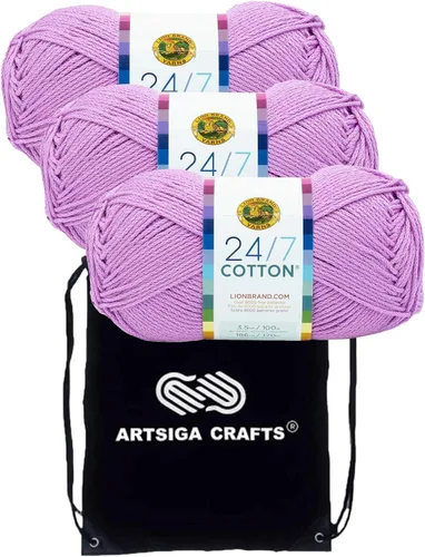 Vista 64 de Lion Brand 24/7 Algodón Blanco 761-100 (6-Carrillos - Mismo Lote de Tinta) Hila Gruesa Media #4 de Algodón para Crochet y Tejido con Bolsa