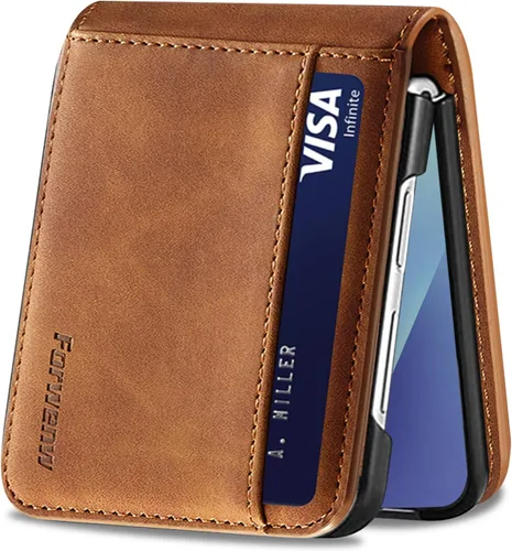 Vista 59 de Funda de piel con tapa para Samsung Galaxy Z Flip 3, con protección de bisagra, delgada y magnética tipo cartera [1 tarjetero], funda protectora a