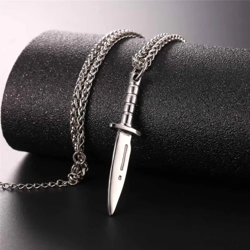 Vista 3 de U7 Punk Necklaces Stainless Steel 18K Gold Plated Large Hip Hop DaggerKnifeSwordSteampunk GearLarge Razor Blade Pendant Necklace for Men Women