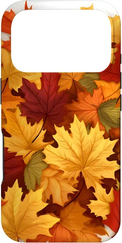 Vista 30 de Carcasa para iPhone 16 con texto en inglés "Fall Foliage Gathering of Autumn Leaves