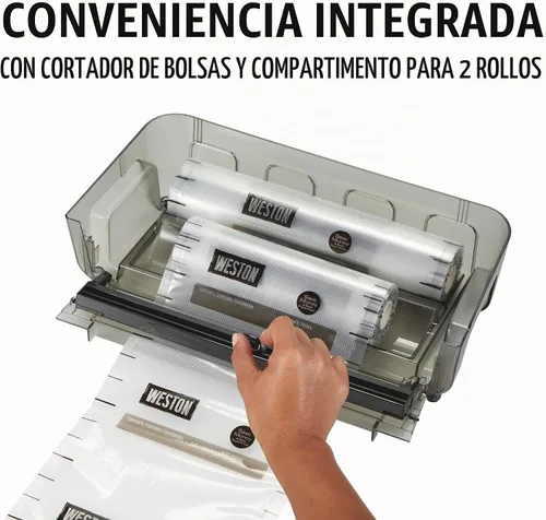Vista 7 de WESTON BRANDS Máquina selladora al vacío líquida y seca con sello de código de fecha, cortador integrado, botón de pulso, incluye 2 rollos + 6
