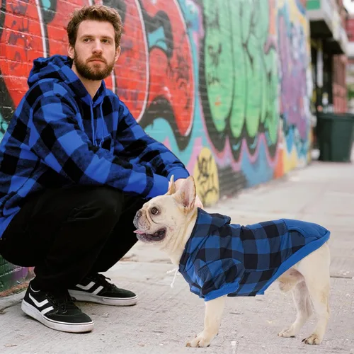 Vista 6 de KOOLTAIL Sudadera a cuadros con capucha, con gorro y bolsillo, para perros pequeños, medianos y grandes y gatos, abrigo suave y cálido para invierno