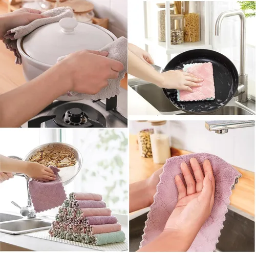 Vista 3 de Paquete de 12 paños de limpieza de cocina, paños de cocina súper absorbentes, paños de cocina de terciopelo coral de microfibra premium, trapos