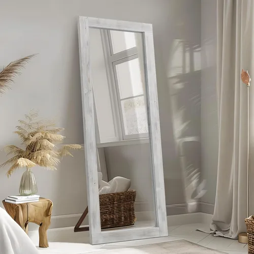 Vista 13 de MELOMOIR Espejo rústico de madera maciza de cuerpo completo, 64 x 21 pulgadas, color marrón carbón Solid Wood Frame, Shatterproof Tempered Glass