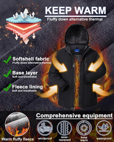 Vista 4 de Chaquetas de invierno para hombre, abrigos de esquí cálidos impermeables con capucha para clima frío