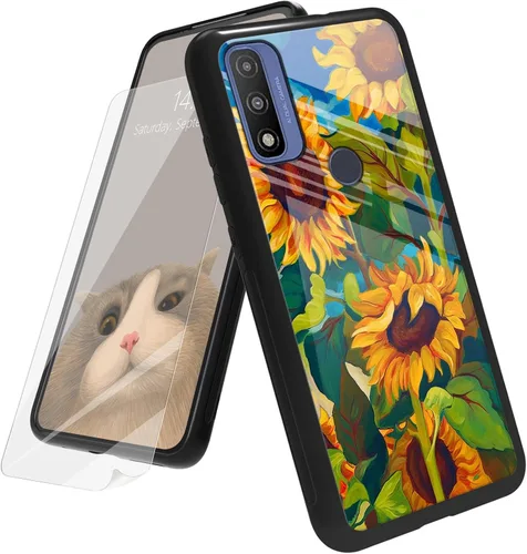 Vista 85 de Funda para Motorola Moto G Play 4G 2024 con protector de pantalla, parte trasera de vidrio templado + funda de silicona suave TPU absorción