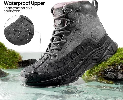Vista 2 de NORTIV 8 Botas de senderismo impermeables para mujer, botas de senderismo al aire libre para senderismo