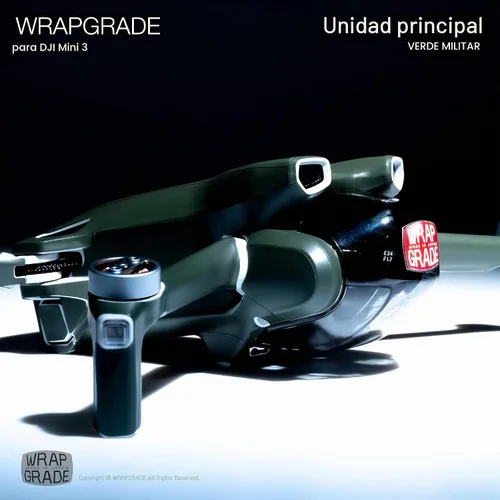 Vista 5 de WRAPGRADE Pegatinas de piel compatibles con DJI Mini 3 Unidad principal (verde militar)