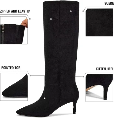 Vista 16 de wetkiss Botas altas hasta la rodilla para mujer, con tacón de gatito y diseño de punta puntiaguda, clásicas y sexys