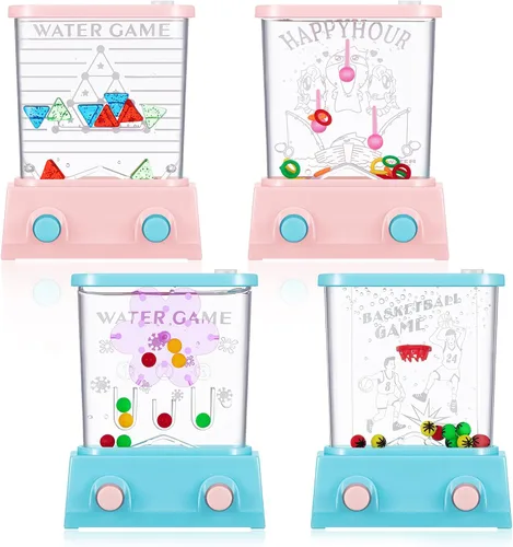 Vista 12 de Gejoy Juego de 4 piezas de juguetes de agua de mano para canasta de Pascua para niños, juego de mano para lanzar anillos de agua, mini retro