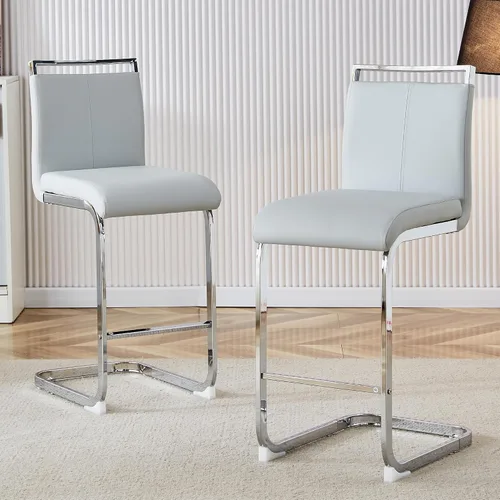 Vista 22 de gopop Juego de 2 taburetes de bar de altura de mostrador con respaldo, taburetes de cocina de cuero sintético negro con patas de metal recubierto
