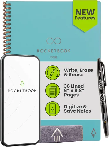 Vista 14 de Rocketbook Core - Cuaderno reutilizable con espiral, tamaño ejecutivo 6x8.8, negro - páginas rayadas, conectado a la aplicación, borrable, cubierta