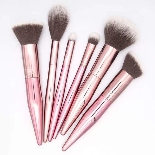 Vista 5 de MODA Kit de 6 brochas de maquillaje de rosas de edición limitada, incluye polvo, licuadora angular, tez, difusor, sombra y pinceles de ojos ahumados