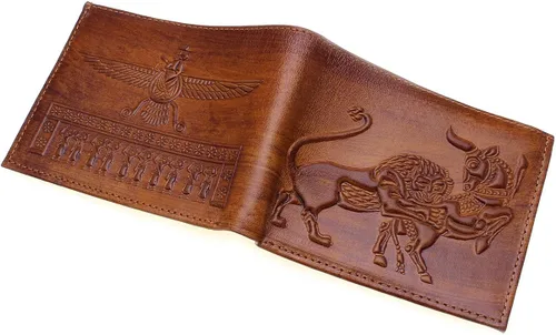 Vista 6 de Asoodehdelan - Cartera de piel auténtica Farvahar con alas de león para hombres