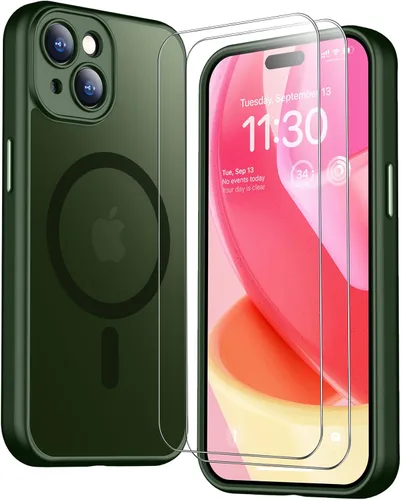 Vista 237 de SPIDERCASE Funda magnética translúcida diseñada para iPhone 11, con 2 protectores de pantalla de vidrio templado, antihuellas, para iPhone 11 de 6.1