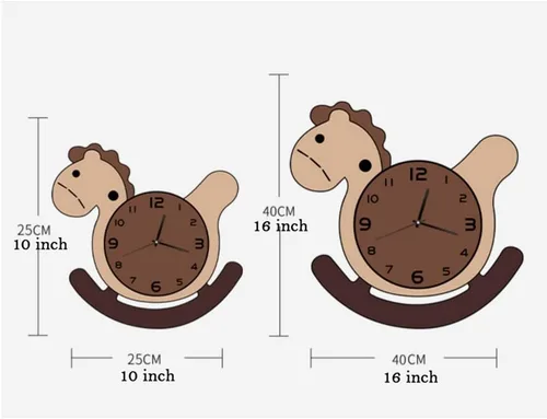 Vista 2 de SYALEO Decorative Cartoon Horse Shape Wall Clock Quiet Sweep Movement Battery Powered Creative Cute Decorative Wall Clock for Kids Room Hotel Reloj