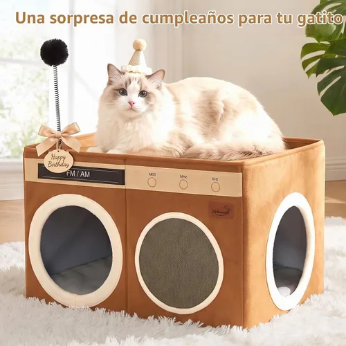 Vista 9 de Retro Radio Cat House, Large Foldable Cat Bed Indoor Cat Cave