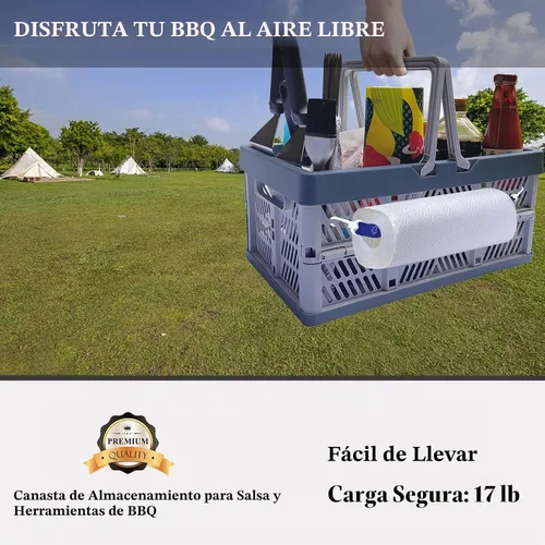 Vista 3 de Cesta de Almacenamiento de Salsa BBQ y Herramientas Rilltowpe: más conveniente para llevar herramientas de salsa BBQ al aire libre, en la playa