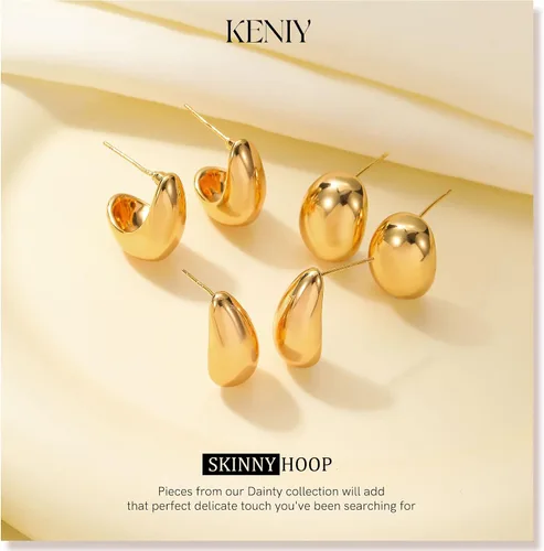 Vista 8 de Aretes de lágrima de oro para mujer, aretes de aro gruesos de oro para mujer, a la moda, hipoalergénicos, ligeros, grandes, huecos, abiertos