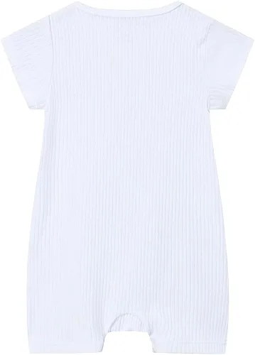Vista 2 de YJ Back home Mameluco acanalado de algodón de calidad para bebés, camisa blanca de una sola pieza de manga corta