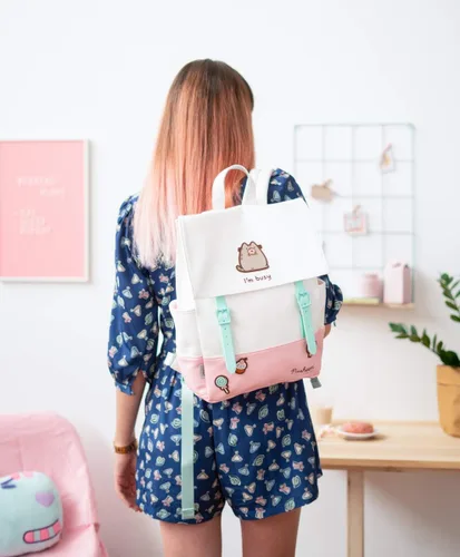 Vista 3 de Mochila oficial Pusheen, mochila kawaii, mochila para laptop de viaje, bolsa para niñas, regalo Pusheen, mochila rosa, (Backpack), Casual
