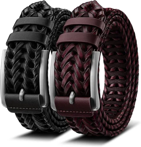 Vista 8 de BULLIANT - Cinturón de cuero trenzado para hombre, ajustable, para jeans casuales, golf, 1 3/8
