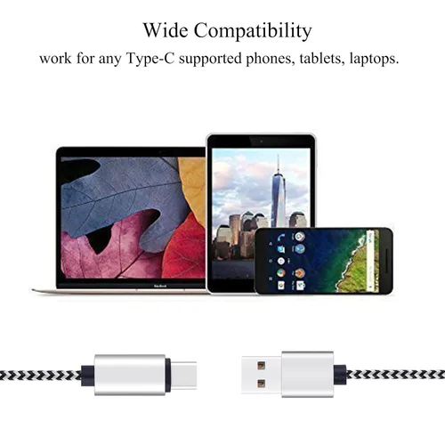 Vista 5 de Ailun - Paquete de 3 cables USB tipo C de 6 pies, cables de sincronización tipo C a USB de carga rápida, con trenzado de nailon para el teléfono