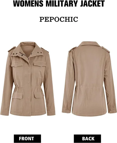 Vista 4 de Chaqueta militar para mujer, con cremallera y botones a presión, ligera, anorak utilitario para uso en campo, safari, abrigo para exteriores