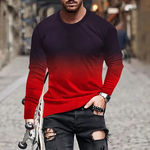 Vista 2 de Muscularfit Camisas de manga larga para hombre, estilo casual, color degradado, sueltas, con gráficos, para otoño, sudaderas atléticas