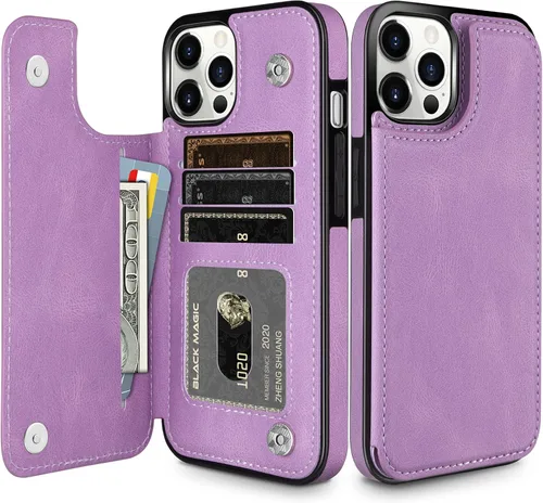 Vista 10 de HianDier Funda tipo cartera compatible con iPhone 12 Pro MAX 5G de 6.7 pulgadas, delgada funda protectora con ranura para tarjeta de crédito, funda