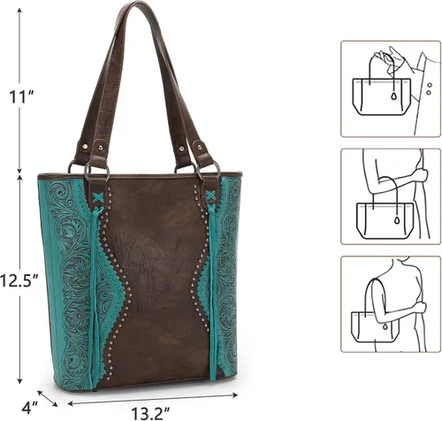 Vista 5 de Trinity Ranch Tooling Collection - Bolso oculto con flecos para mujer bolsos de moda occidental con cartera