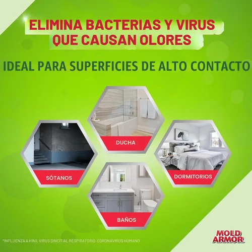 Vista 6 de Mold Armor Marca Profesional Spray para Eliminar y Controlar Moho, 32 oz., Removedor de Moho y Hongos de Superficies Duras, Resultados Visibles