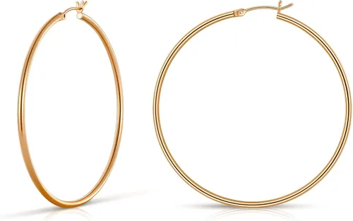 Vista 47 de Aretes de aro de oro para mujer chapados en oro real de 14 quilates con poste de plata de ley 925 Dorado