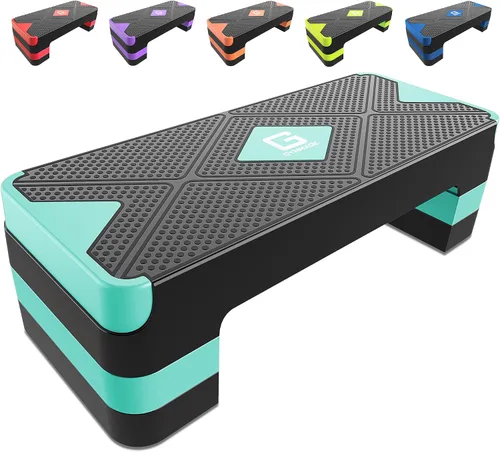 Vista 12 de GYMMAGE Escalón de ejercicio aeróbico, escalón aeróbico ajustable para ejercicio, plataforma de entrenamiento para escalonar, plataforma de pasos