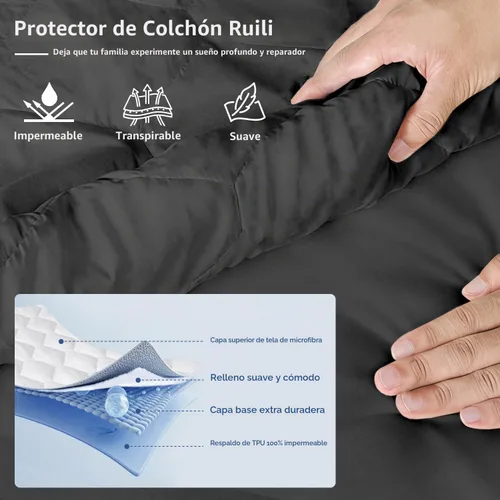 Vista 2 de Ruili Protector de colchón tamaño individual, impermeable, lavable, sin Patrón-1-gris