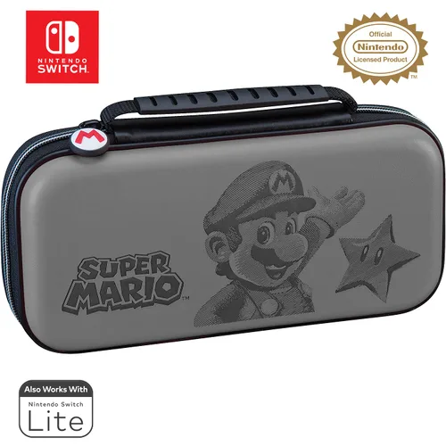 Vista 2 de Game Traveler Nintendo Switch Mario Case - Adjustable Viewing Stand, Protective PU Leather Hard Case with Deluxe Carry Handle, Includes Two Game