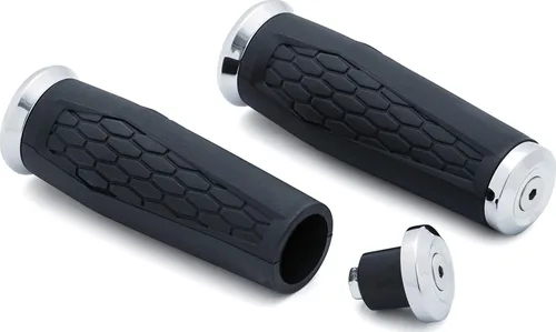 Vista 2 de Kuryakyn 5926 Accesorio para manillar de motocicleta: empuñaduras hexagonales con tapas finales, ajuste universal para manillares de 1" de diámetro