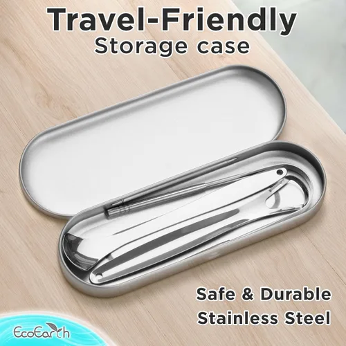 Vista 4 de Raspador de lengua para adultos, limpiador de lengua de metal con estuche de almacenamiento plateado, limpiador bucal de acero inoxidable resistente