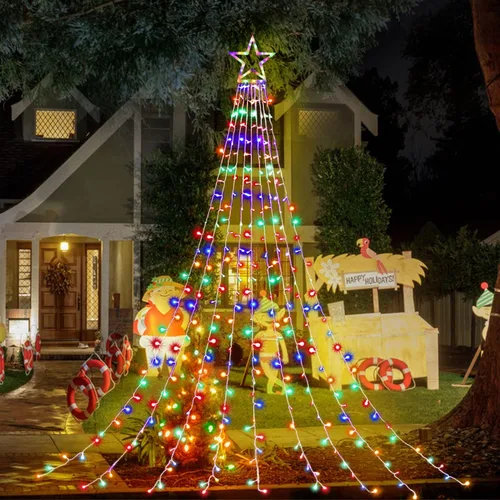 Vista 3 de Decoraciones Navideñas para Exteriores Luces de Cadena de Estrellas, 317 LED 11.5 pies Luces de Árbol Cascada Impermeables con 8 Modos de Varios