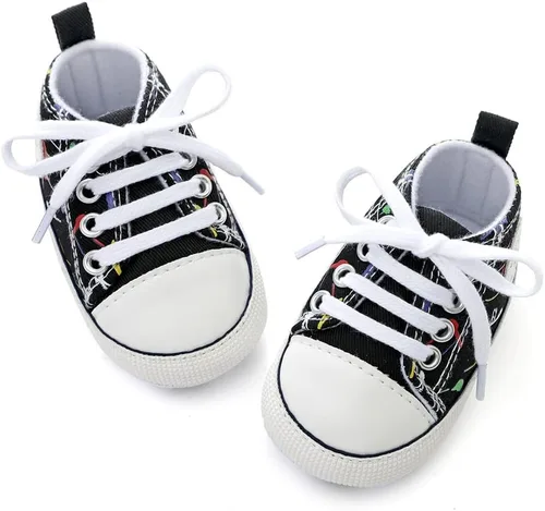 Vista 4 de Sekantrol Zapatos unisex para bebés, niñas y niños, suela suave, lona para recién nacidos, primeros pasos, zapatillas altas antideslizantes