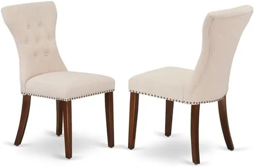 Vista 11 de East West Furniture GAP1T24 Gallatin Parsons - Juego de 2 sillas de comedor tapizadas de tela de lino negro, con botones copetudos, color negro